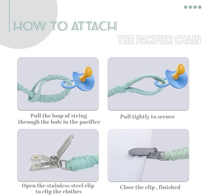Braided Pacifier Clip for Boys & Baby Girl, Binky Clips Pacifier Holder 100% Handmade Teething Straps Unisex Design