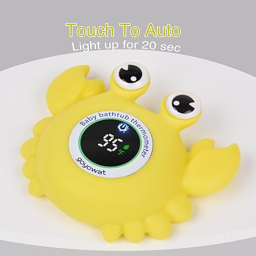 Baby Bath Thermometer Crab Toy - Digital Floating Water Thermometer with LED Display & Color Alerts for Infants, Cute Bath Tub Sensor & Safe Bath Time Essential Toy