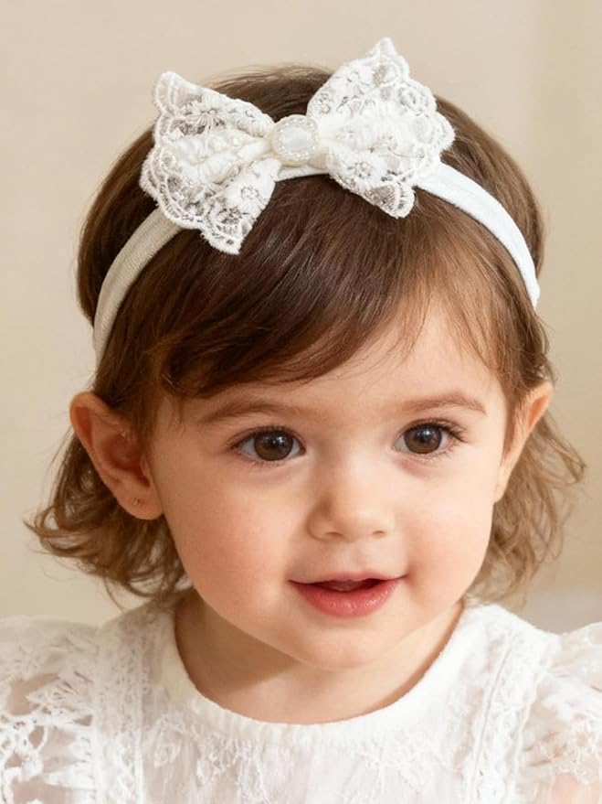 Baby Girls Cute Lace Bow Headband Soft Cotton Elastic Hair Accessories for Toddlers Newborns Ideal for Birthdays Baby Shower Photoshoots Special Occasions