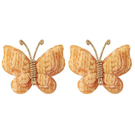 2 Pcs Butterfly Hair Bow Girl, Kid's Cute Hair Clips Barrettes Accessories for Infants Toddlers Baby Kids Fine Hair (Yellow)