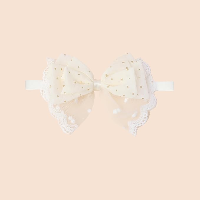 Baby Girls Hairbands bows Headband Stretchy Soft Flower Hairband Toddler Handmade Headbands with Pearls Elastic Headband for Infant Toddler Girl Hair Accessories (Lace Dot Bow, Elastic)