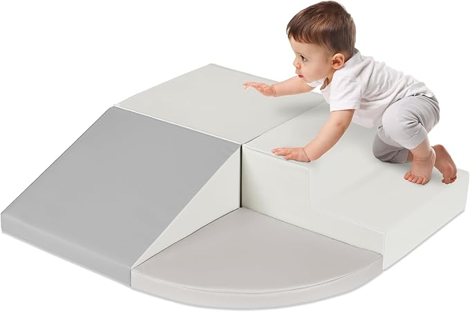 Best Choice Products Soft Foam Climbing Blocks for Toddlers, 4-Piece Baby Play Set, Easy-Clean Vinyl Foam Shapes, Safe Certified Materials, Early Learning Motor Skill Development Toy - Neutral