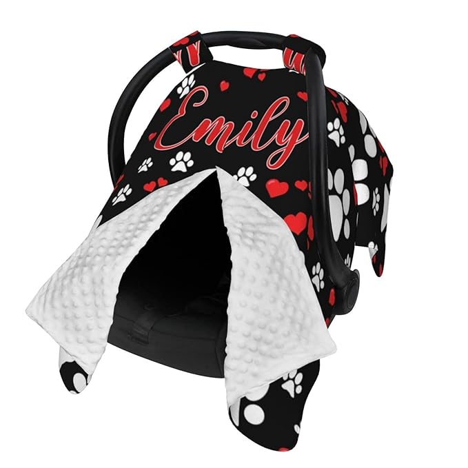 Custom Baby Car Seat Cover with Name – Personalized Dog Paw Nursing Cover, Infant Carseat Canopy, Shopping Cart Cover – Soft, Breathable & Warm – Ideal Shower Gift for Baby Girls & Boys