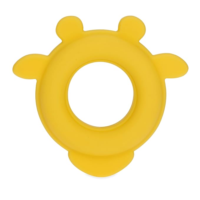 Nuby Natural Wood Teether with Soft Silicone, Minimalist Design Easy to Clean, Giraffe Yellow