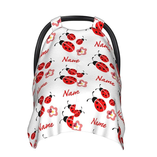 Personalized Lady Bug Baby Car Seat Canopy with Name, Custom Light Weight Minky Covers for Baby Boy Girl, Nursing Breastfeeding Stroller Cover Canopies for Newborn
