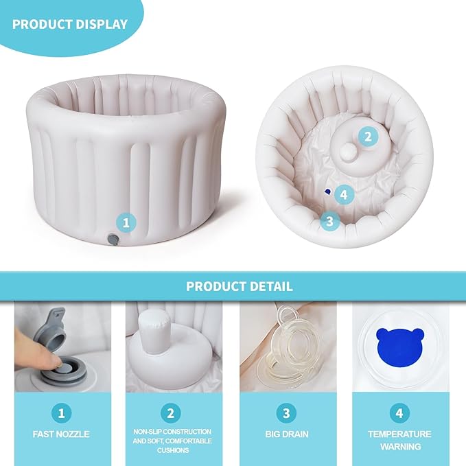 Inflatable Baby Bath Seat for Sitting Up XL, Inflatable Soft Tub for 24-36 Months, Anti - Collision with Temperature Sensing, Portable Toddler Bath Support for Home & Travel