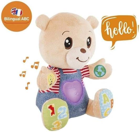 Chicco Teddy Bear Emotions Bear Interactive Plush Toy Bilingual French/English Educational Toy for Babies and Children with Lights and Songs