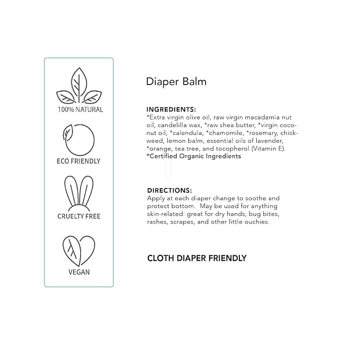 Balm Baby Diaper Balm Stick – Natural Diaper Rash Cream & Multipurpose Baby Skin Ointment with Organic Calendula - Vegan - Soothing, Healing, Moisturizing – Newborn Cradle Cap, Dry Skin (2-Pack)