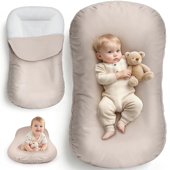 Extra Large Baby Lounger for Newborn & Infant, Pure Cotton Infant Lounger with Thick Support Filling & Removable Envelope Cover, Portable Baby Nest for Supervised Play