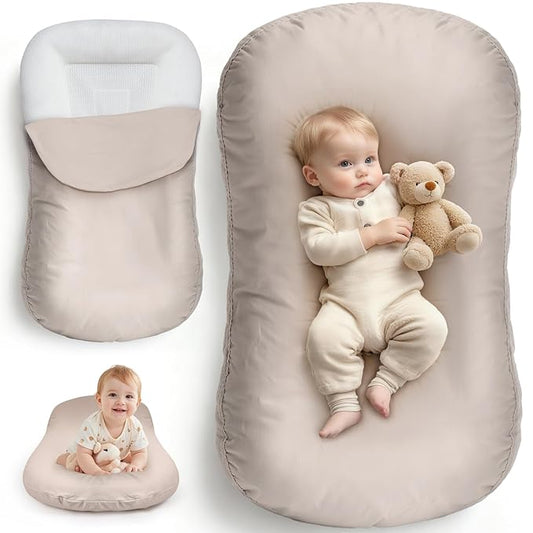 Extra Large Baby Lounger for Newborn & Infant, Pure Cotton Infant Lounger with Thick Support Filling & Removable Envelope Cover, Portable Baby Nest for Supervised Play