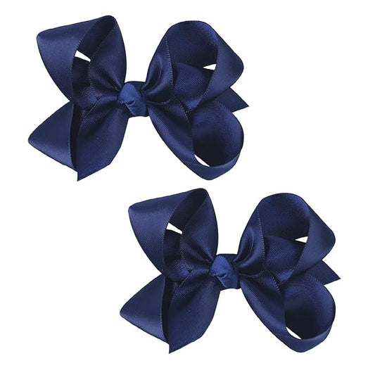 3 Inch Satin Bow for Little Girls - 2 Pcs (Royal Blue)