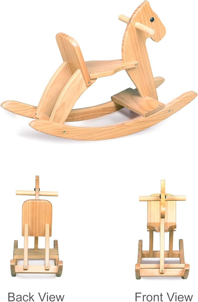 Wooden Rocking Horse Baby Ride On Toy for Toddler Rocking Horse Classic Design with Pedal and Safe backrest for Toddlers (Pink)