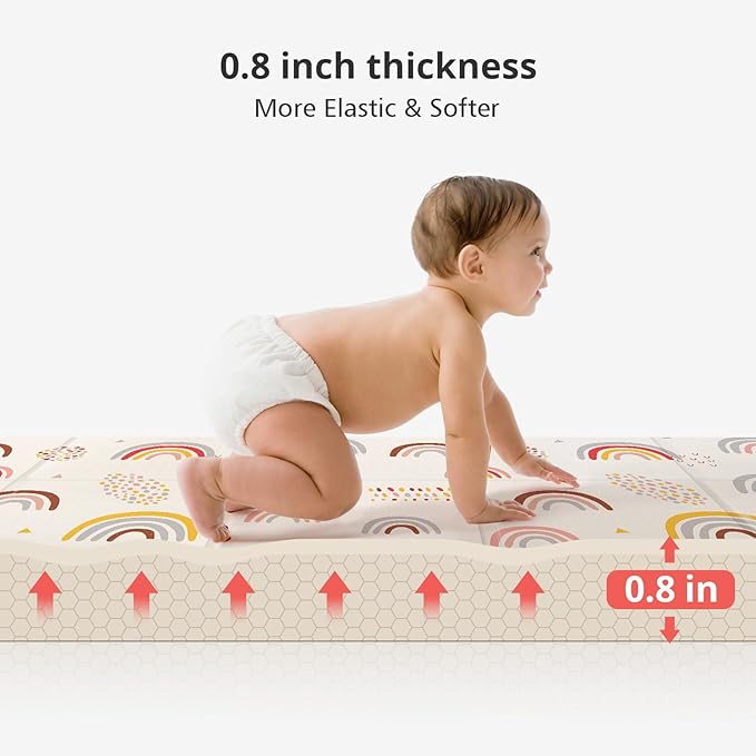 Piglog Extra Large Play Mat for Baby, 0.8 Inch Thick BPA Free, Reversible Foldable Baby Play Mat, 79" x71" Waterproof Foam Floor Baby Crawling Mat, Portable Playmat for Infants, Toddler, Kids, Rainbow