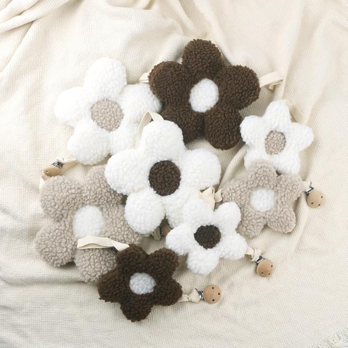 Baby Daisy Pacifier Clip Holder,Light and Soft Dummy Holder Binky Holder Handmade 2 Pack