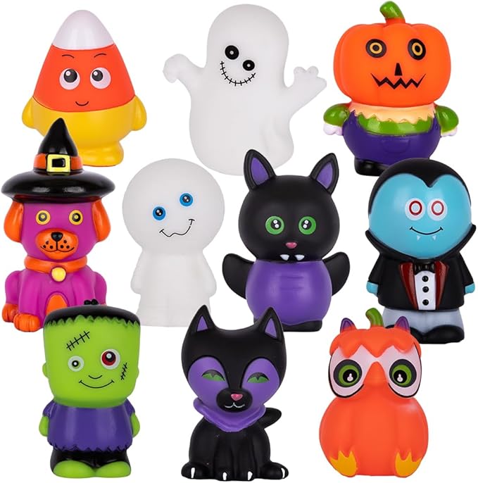 ArtCreativity Assorted Halloween Bath Toys for Kids, Pack of 10 Halloween Rubber Characters, Finger Puppets Toys, Trick or Treat Supplies, Goodie Bag Fillers, Party Favors