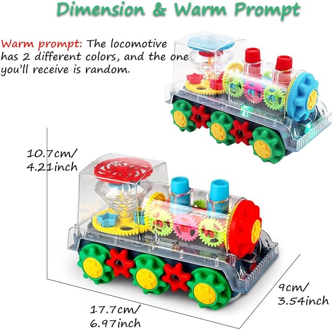 Miracland Transparent Gear Locomotive Toy, Light-up Train Toy Railway Engine Model Toy Toddler Musical Toy 3D Gears Bump & Go Car Toy for Kids with 360° Rotation Function, Lights and Music