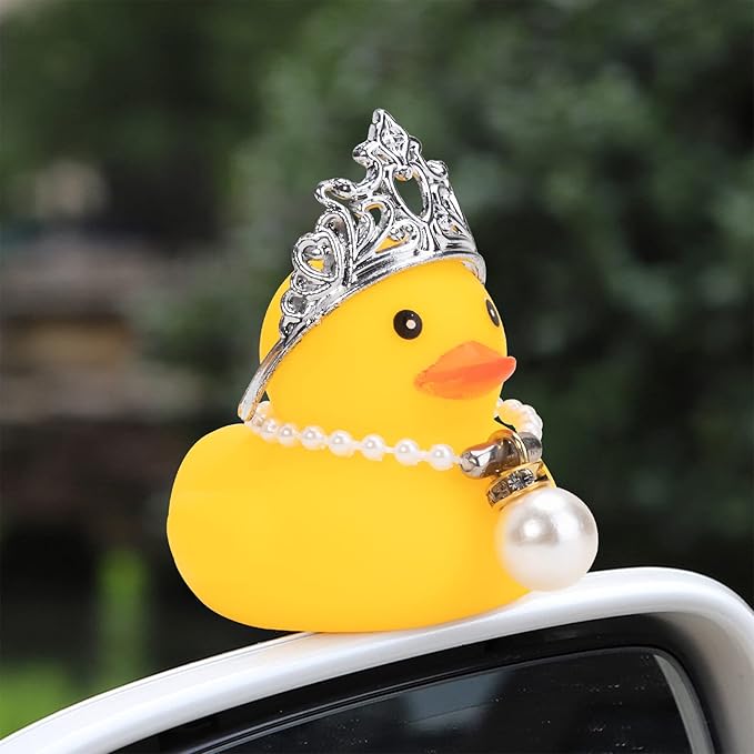 wonuu Car Duck Rubber Duck Car Ornaments Car Dashboard Decorations with Mini Crown and Necklace, C-Male Crown
