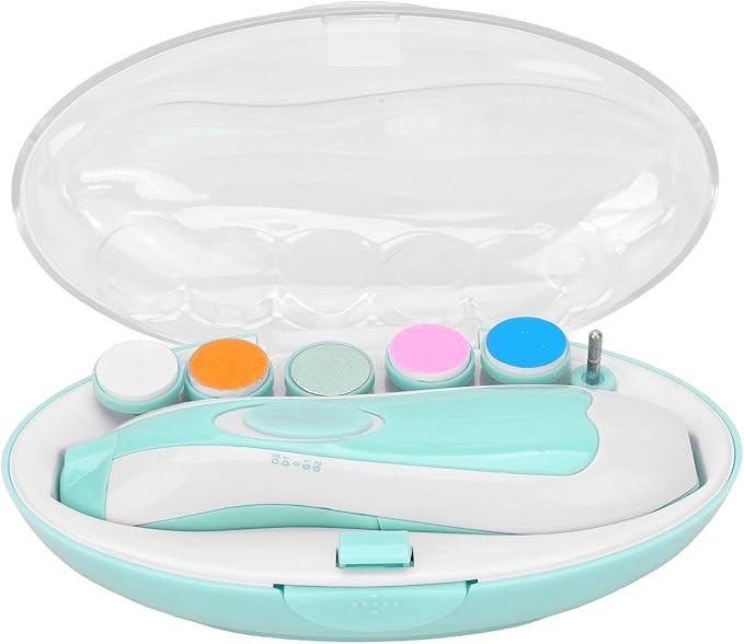 Baby Infs Nail File, Baby Electric Nail Grinder Baby Nail File Kit Portable Infs Nail File with 6 Grinding Head Low Noise Manicure Care (Skyblue)