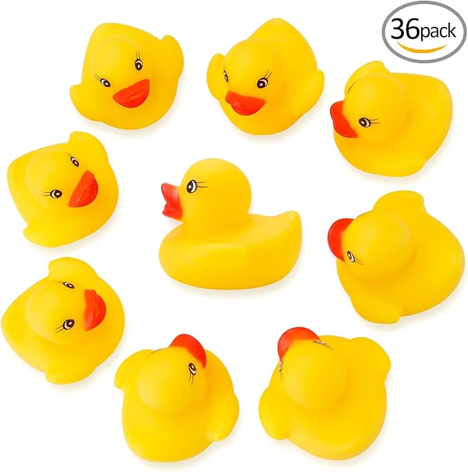 36 PCS Yellow Classic Rubber Duck Bath Toys - BPA Free Floating Duckies for Girls, Baby Shower Decorations, Bulk Party Favors, Kids Birthday Gifts (Yellow)