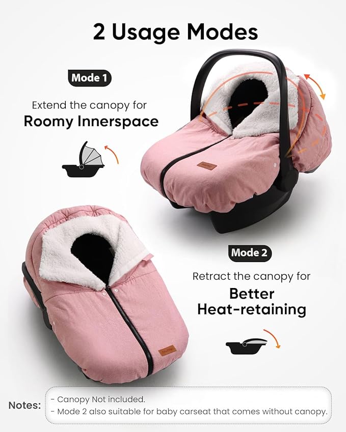 TinlyFinly Winter Car Seat Cover for Baby Car Seat and Stroller, Cold Weather Infant Carseat Canopy, Waterproof and Easy Access, Protect Baby Boys Girls from Cold Wind (Pink)