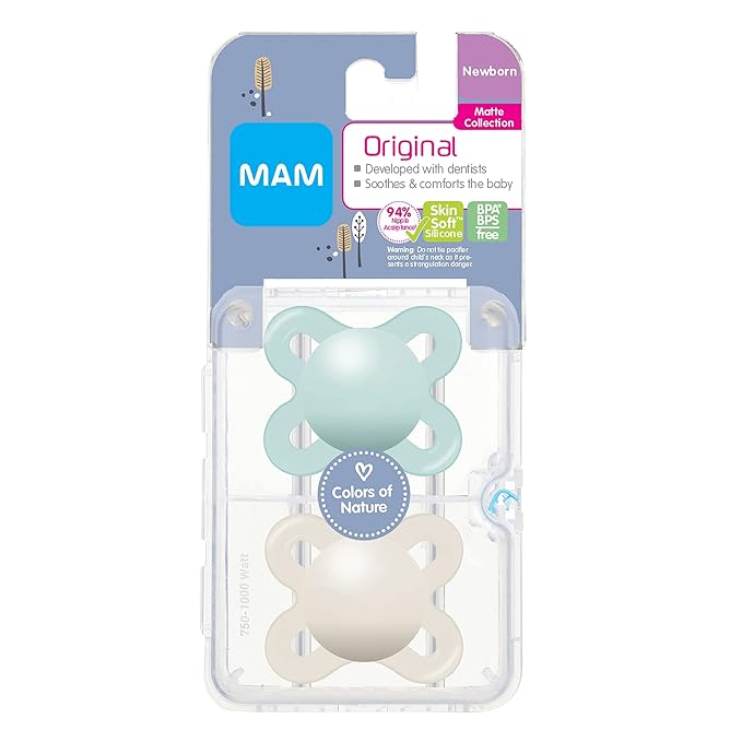 MAM Comfort and Original Start Matte Baby Pacifiers, 100% Silicone, 0-3 Months, Unisex, Pack of 4 and Pack of 2