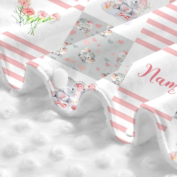 Personalized Floral Elephant Baby Car Seat Canopy for Babies with Name, Custom Patchwork Design Car Seat Covers for Girls, Peekaboo Opening Minky Nursing Cover Infant Car Seat Canopies for Newborn