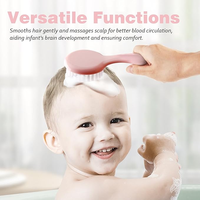 Baby Hair Comb Set Soft Baby Hair Brush Baby Comb Hair Comb Set Newborn Baby Hair Brush and Comb Set Baby Care Hair Brush for Girls and Boys,Ideal Present for Baby Pink