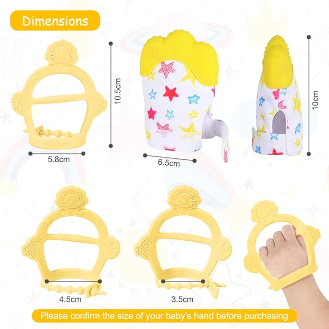 Vicloon Silicone Teething Mitt, 2Pcs Baby Teething Mitten with Adjustable Strap, Crinkle Sound and Textured, Self Soothing Baby Chew Toys for 0-6 Month Infants