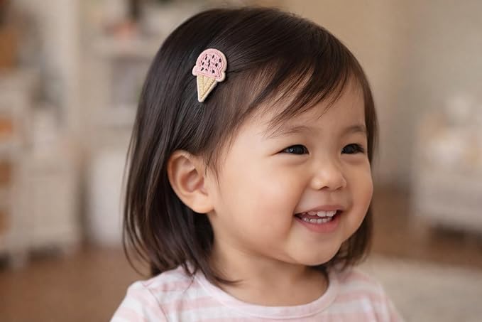 Baby Girl Hair Clips Non Slip for Thin to Thick Hair - No Damage Soft Barrettes for Newborn Infant Toddler - Cute Cartoon Hair Accessories Set (Ice-cream)
