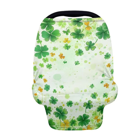 Binienty Nursing Cover for Newborn Breastfeeding - St. Patrick's Day Leaf Print Baby Car Seat Cover for Boys Girls Women's Mom's Nursing Scarf for All-Season Use
