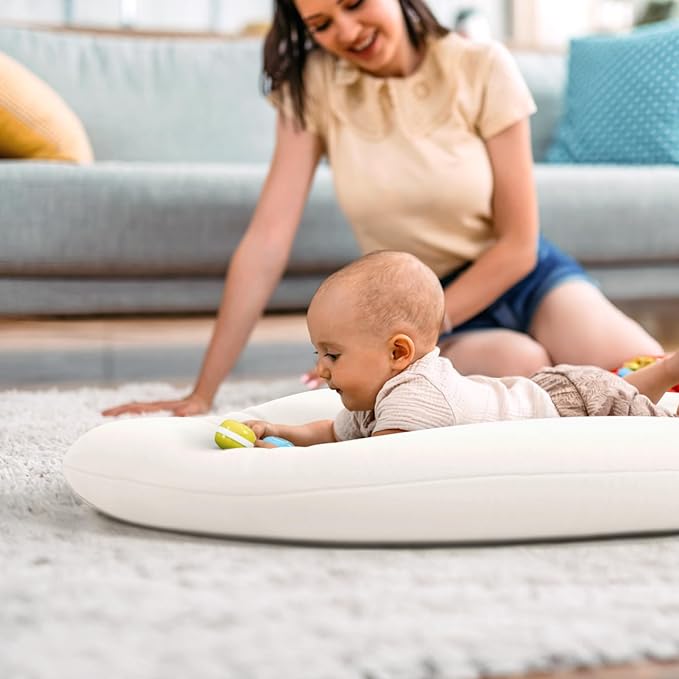 Baby Lounger for Newborn: Skin-Friendly & Breathable for 0-12 Months Infant Tummy Time Playtime & Diaper Changes - Portable & Lightweight Cushion for New Parents (Ivory)