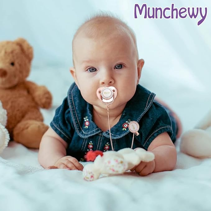 Personalized Pacifier with Name, Customized Pacifier Set with Gift Box, Bling Crystal Soother, Ideal Gift for Boys Baby Shower Birthday Christmas(Blue)