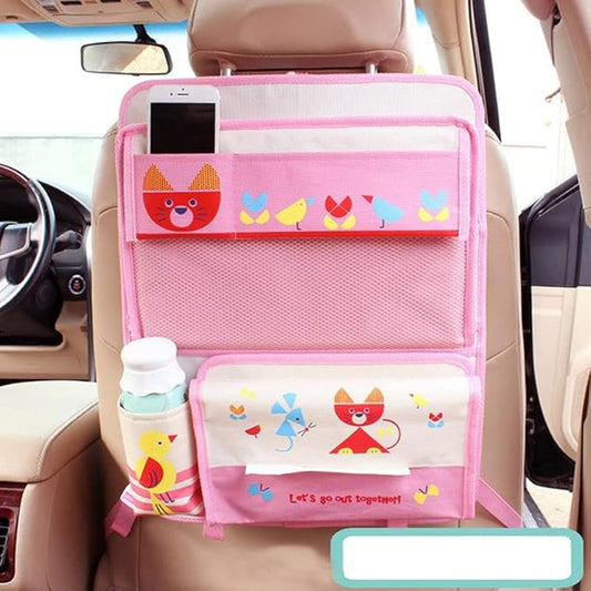 Cute Cartoon Car Backseat Organizer Auto Car Foldable Table Tray Seat Back Storage Bag Organizer for Baby Kid