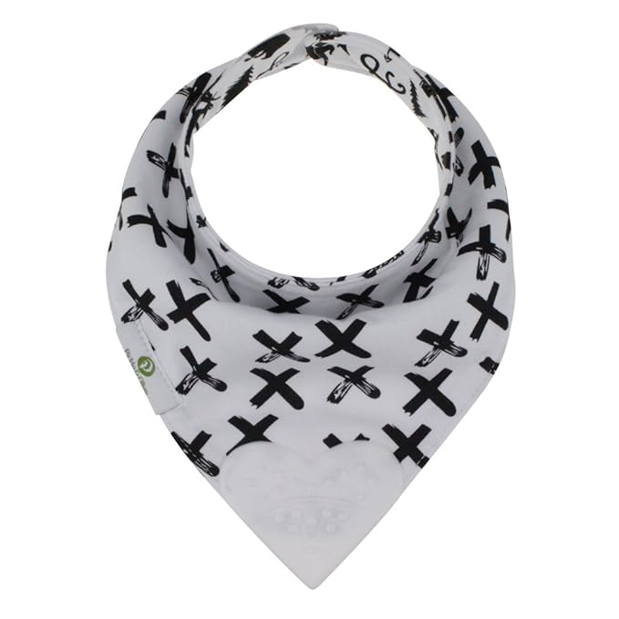 Pickle & Olive Reversible Baby Teething Bibs - Attached Heart Shaped Teether - Monochrome - Set of 2