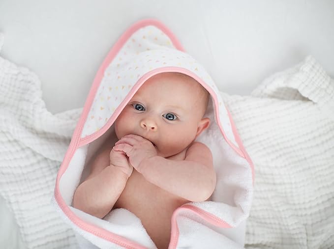 SwaddleDesigns Cotton Terry Baby Hooded Towel, Tiny Triangle Shimmer, Pink