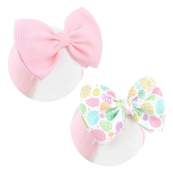YanJie Easter Headband bow Pink Egg Carrots Printed Nylon Hairbands Bunny Headband Easter Hairbands Hair Accessories Gifts for Toddler