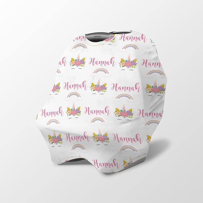 Personalized Baby Car Seat Cover Stroller Canopy: Custom Name Newborn Baby Girl Elastic Pink Nursing Cover for Moms First Birthday Gift(one Size)