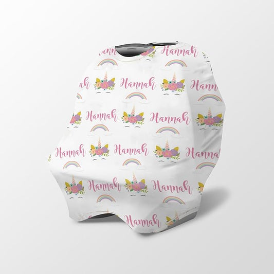 Personalized Baby Car Seat Cover Stroller Canopy: Custom Name Newborn Baby Girl Elastic Pink Nursing Cover for Moms First Birthday Gift(one Size)