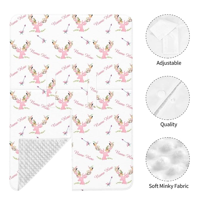 Custom Baby Name Car Seat Covers for Babies, Carseat Canopy, Peekaboo Opening Minky Nursing Breastfeeding Cover Infant Canopies for Baby Girls Newborn (Print Girl Antler Flowers, Pink Minky Dot)