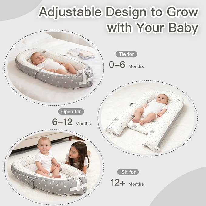 Baby Lounger | Organic Cotton Infant Support Cushion| Reversible, Adjustable & Portable Floor Cushion | Soft, Breathable, Washable Cover