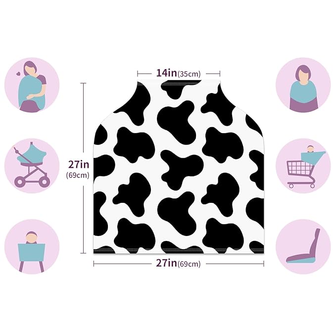 Baby Car Seat Stroller Covers Black Cow Spot Print Nursing Cover Breastfeeding Scarf Soft Breathable Stretchy Coverage Carseat Canopy Cover for Boys and Girls Soft Breathable Multi Use