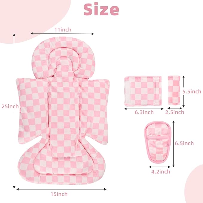 4 in 1 Infant Car Seat Insert, Baby Car Seat Head Body Support for Girls & Boys, Reversible Newborn Car Seat Insert with 3 Extra Strap Paddings, Premature Car Seat Cushion (Pink)
