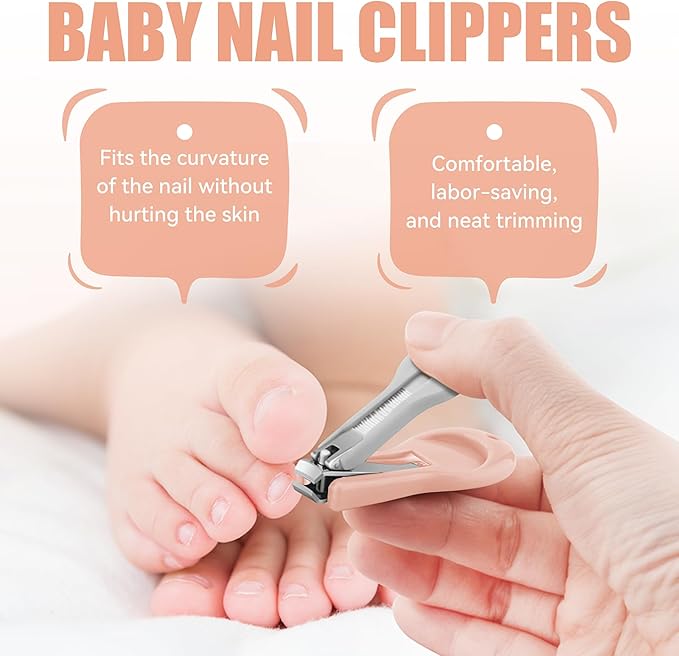 Baby Nail Care Set, 5 in 1 Baby Nail File Clippers Infant Grooming Kit Manicure Set for Newborn, Infant, Toddler, and Kids, Pink