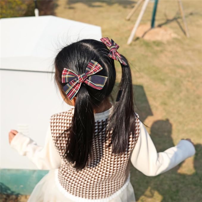 Sugarmelon Set of 6 Tartan Bow Hair Clips for Baby Girl and Mom Women Plaid Headbands Scrunchies Scottish Tartan Hair Bows for School Girls (Tartan Black 6 pcs)