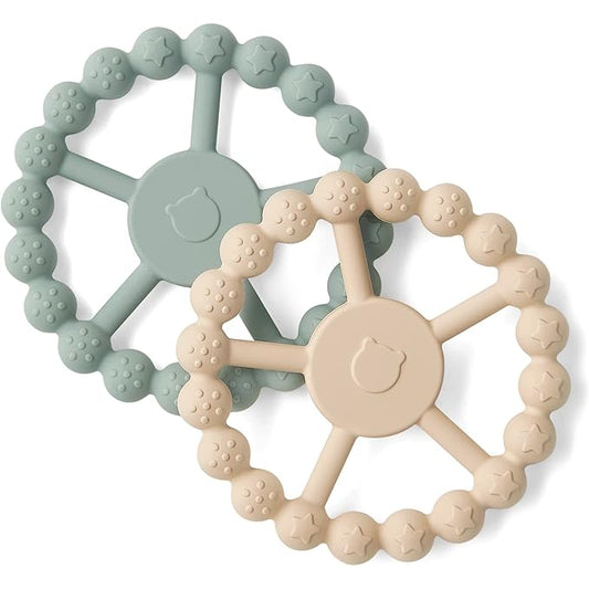 SAMiGO Ring Baby Teether Toys, Silicone Teething Ring Toys for Babies 0-6 6-12 Months, Baby Teethers 0-3 Months, Infant Teething Relief, Boy Girl Baby Essentials Must Haves - 2 Pack