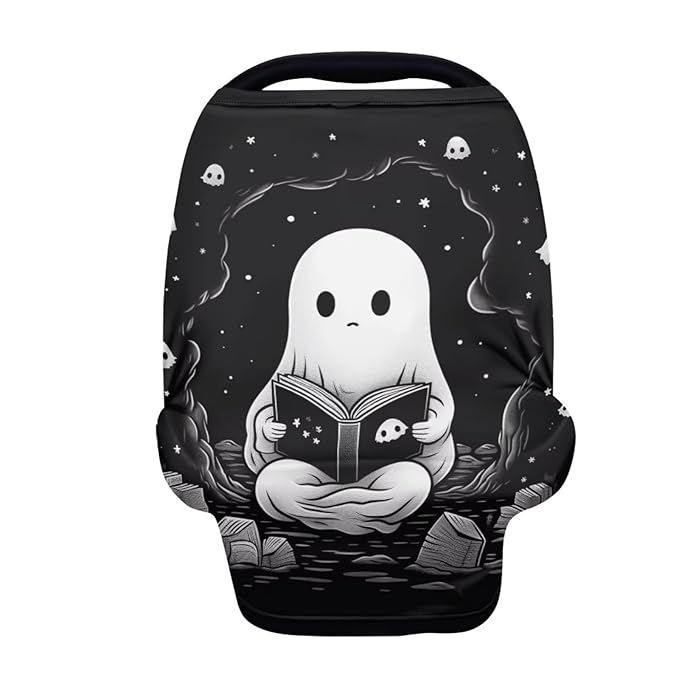 HUIACONG Halloween Baby Car Seat Cover Cute Ghost Nursing Breathable Scarf Kawaii Carseat Canopy Multi-Use Cover Ups for Stroller High Chair Shopping Cart Gifts