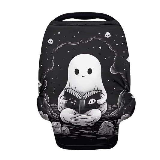 HUIACONG Halloween Baby Car Seat Cover Cute Ghost Nursing Breathable Scarf Kawaii Carseat Canopy Multi-Use Cover Ups for Stroller High Chair Shopping Cart Gifts