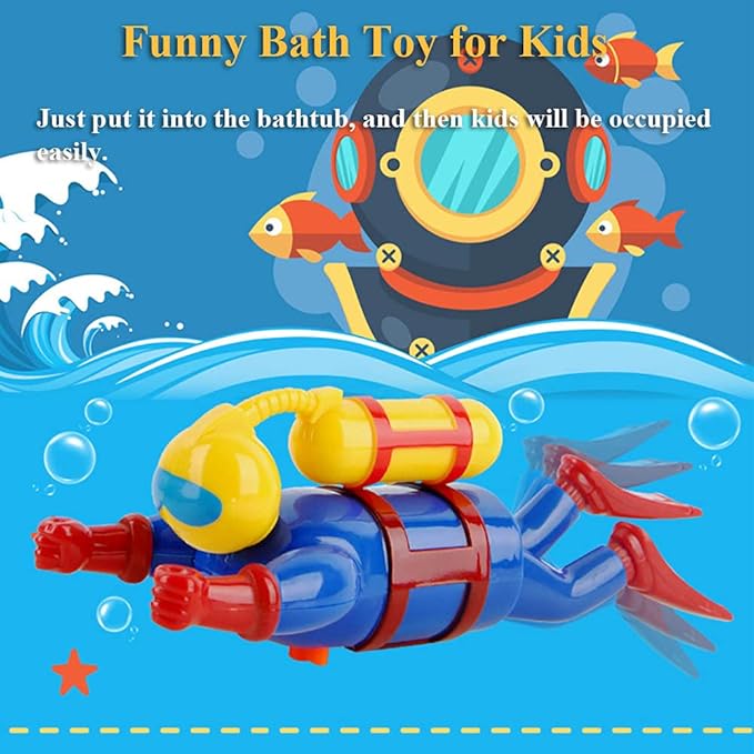 Wind-Up Diver Bath Toy for Toddlers – Clockwork Powered Swimming & Diving Frogman, Battery-Free Bathtub/ Pool Water Toy, BPA-Free Safe STEM Gift for Kids