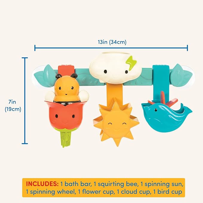 Battat – Baby Bath Toy Bar – 6 Removable Pieces & 2 Suction Cups – Stacking & Sorting Toys – Toddler Bath Toys – 12+ Months