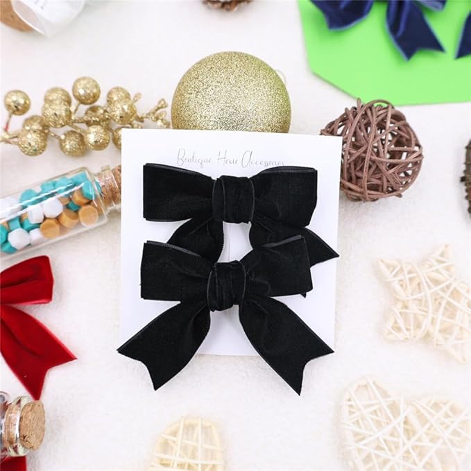 2 Pcs Cute Black Velvet Hair Bow Clips 3" Bowknot Alligator Clip Barrettes Hairpins for Girl Kids Accessories